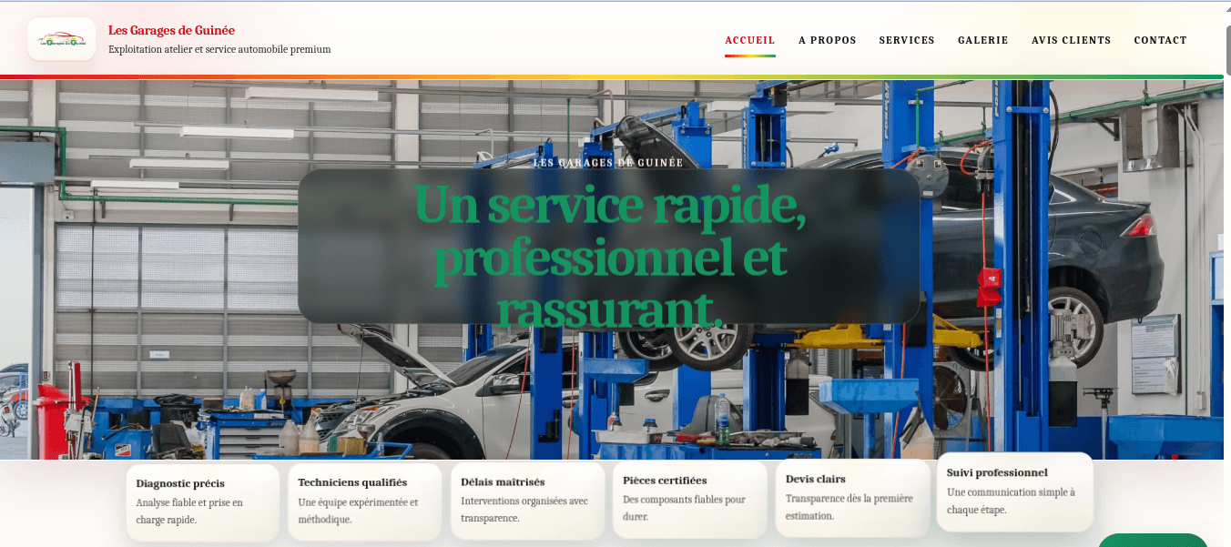 Capture du site vitrine de l’entreprise Les Garages de Guinée