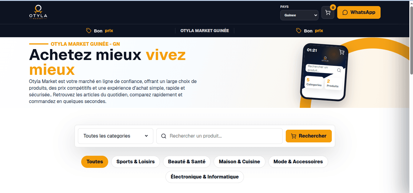 Capture de la plateforme OTYLA Market